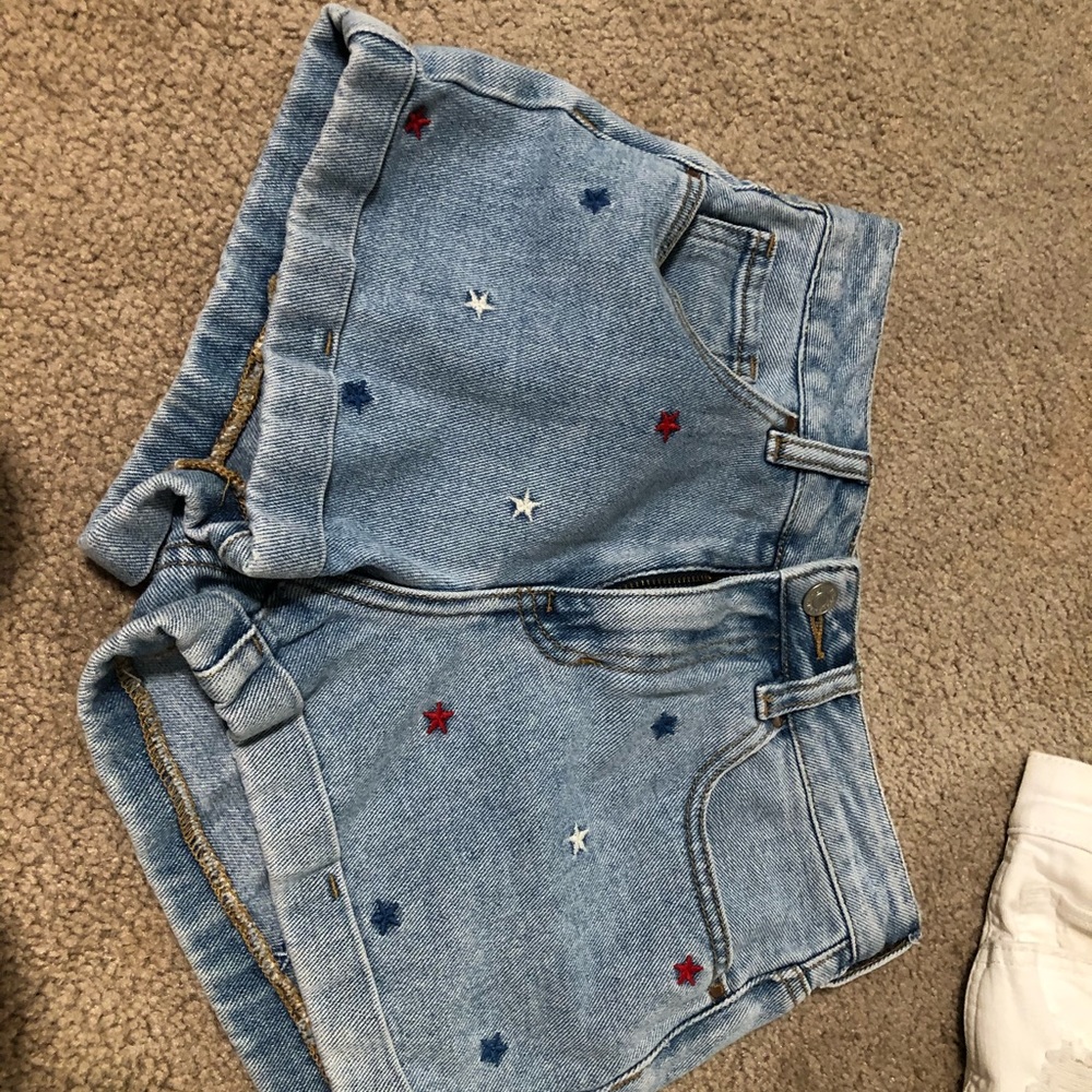 red white & blue star high waisted denim shorts